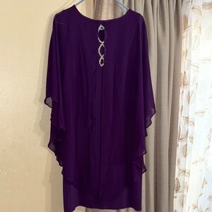 Glamour Purple Flutter Sleeve Tunic Dress